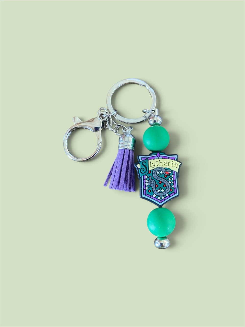Slytherin Green & Purple Tassel Keychain Charm